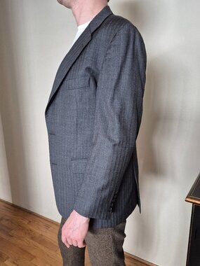 Burberry London Wool Pinstripe Blazer Charcoal Grey, Classic Suit Jacket